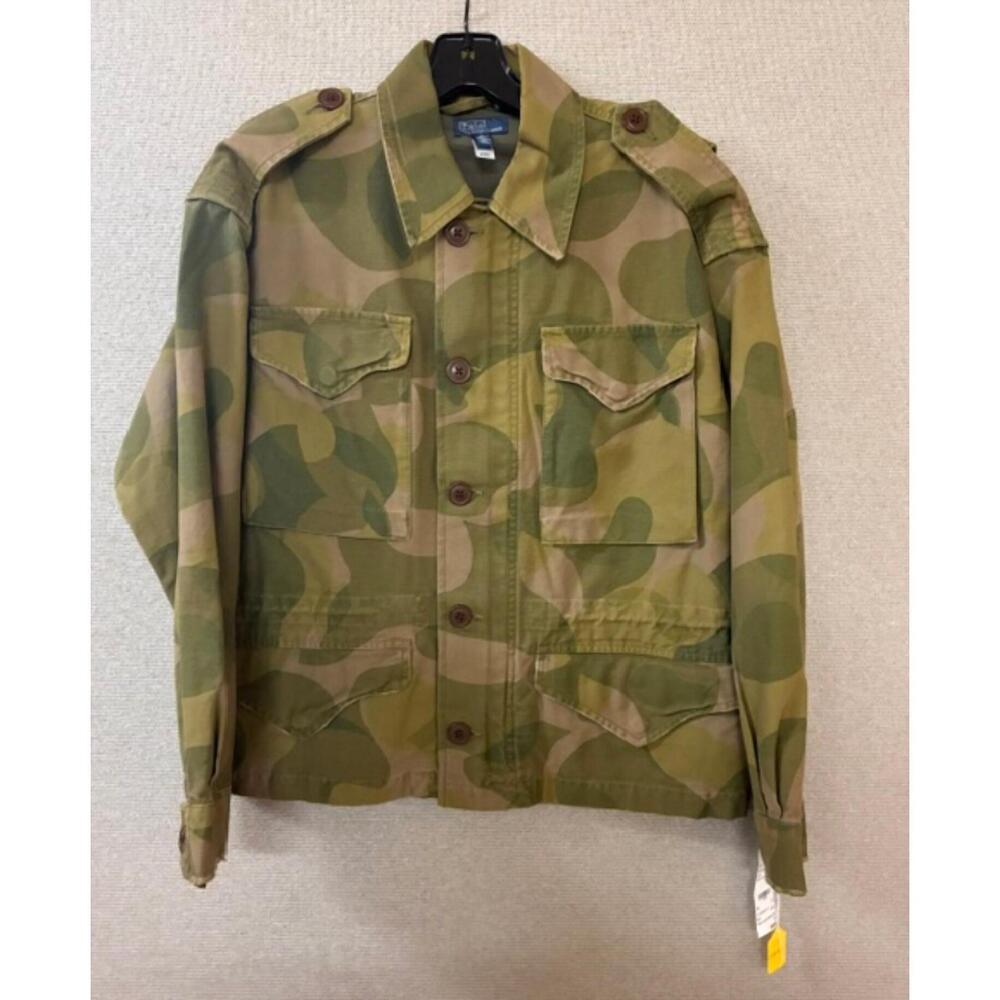 NEW RALPH LAUREN women's cotton satin long sleeve field jacket in camo